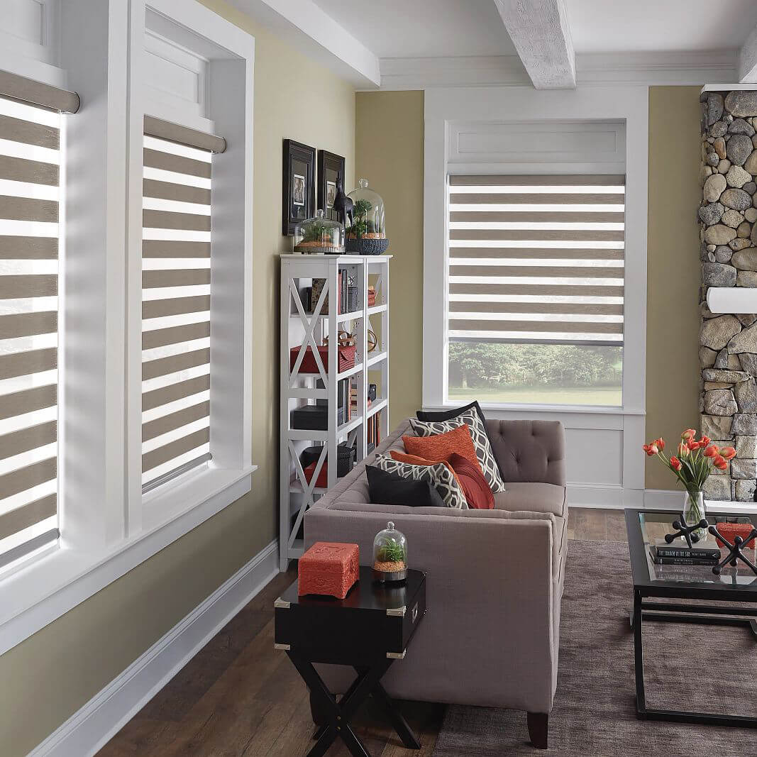 Window treatments layered shades | Sheridan Floor To Ceiling