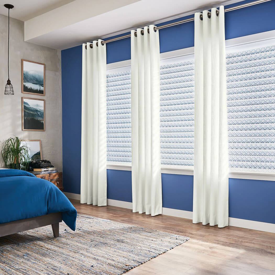 Window treatments layered shades with silk drapery | Sheridan Floor To Ceiling