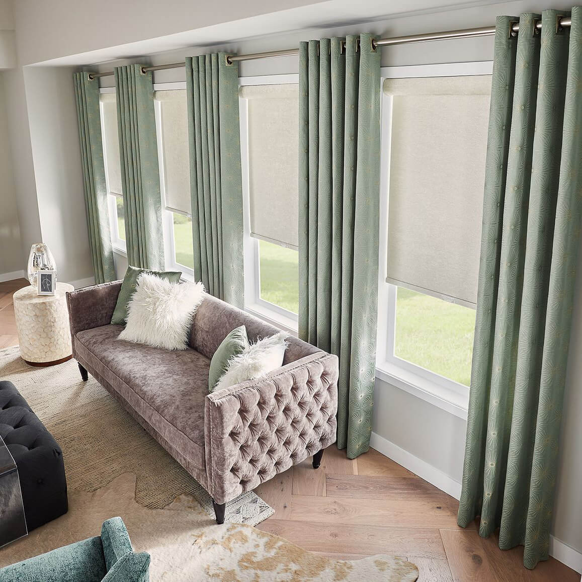 Window soft blinds with silk drapery | Sheridan Floor To Ceiling