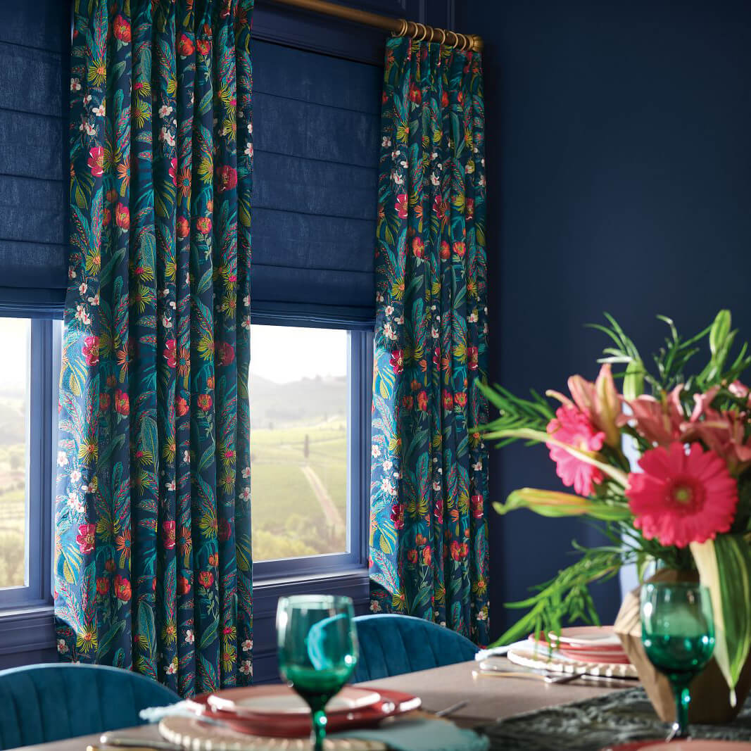 Window blue custom drapery | Sheridan Floor To Ceiling