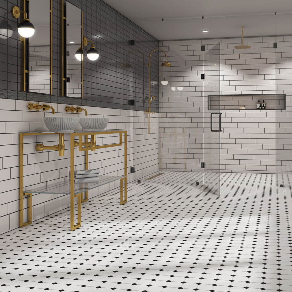 Bathroom tile with mirror interior| Sheridan Floor To Ceiling